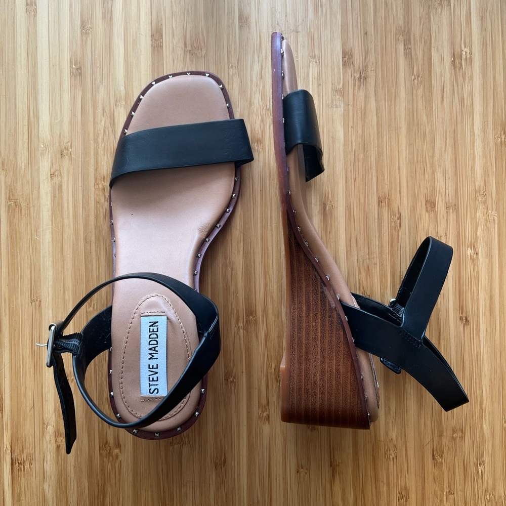Steve Madden Ares Slingback Wedge Sandal - Black / Size 8